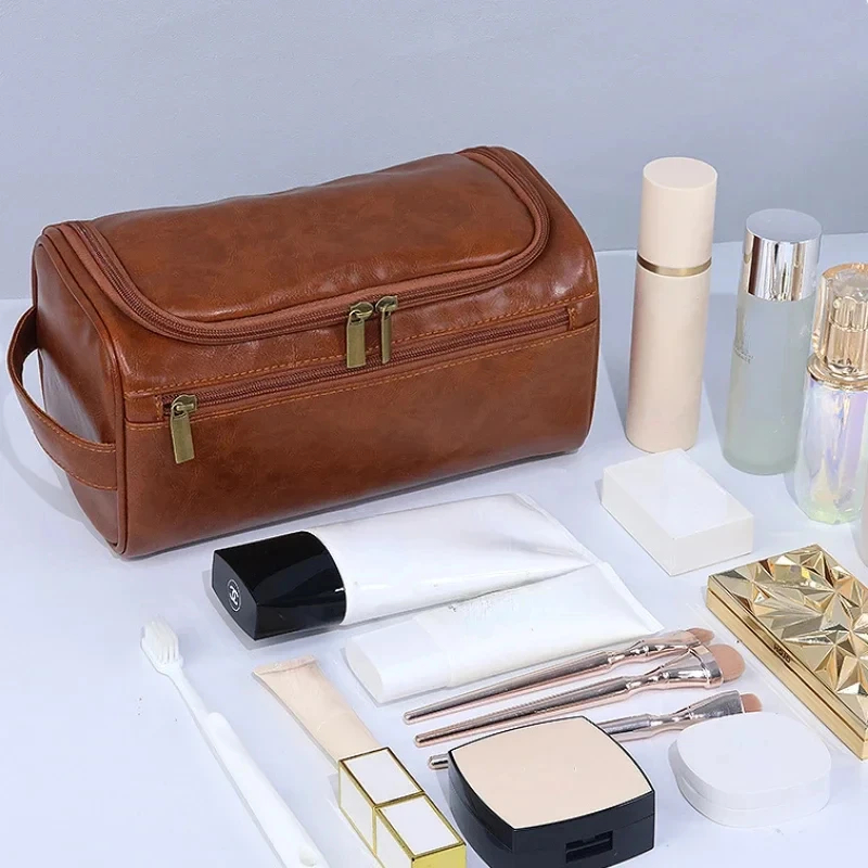 Leather Toiletry Bag Hanging Travel Dopp Kit Organizer