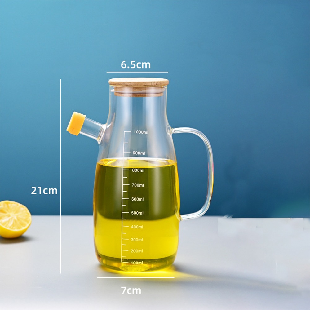 Transparent Oil Bottle with Lid, Heat-Resistant Glass Oil Pot, Kitchen Oil Dispenser, Vinegar Tank with Handle