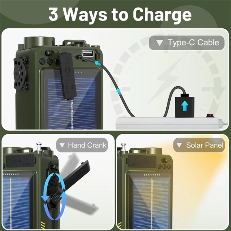 Hand Crank Emergency Radio with Solar Charging, Bluetooth Speaker & Power Bank