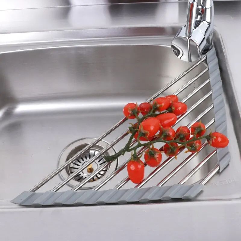 Foldable Triangular Sink Storage Rack Stainless Steel | Kitchen Drain Holder for Bowls, Chopsticks, Sponges Organizer