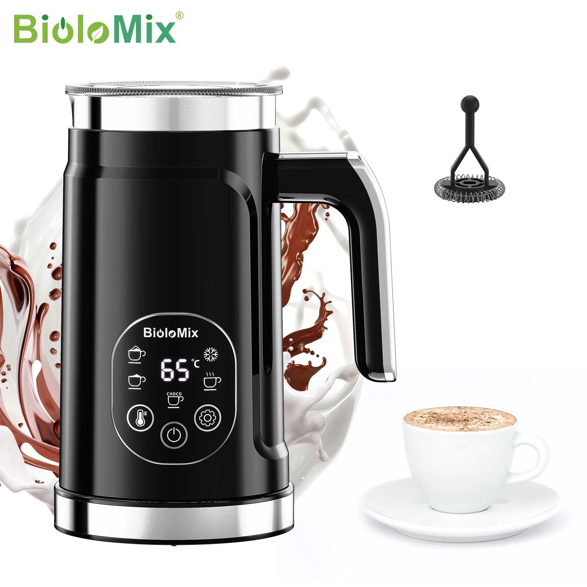 BioloMix 5-in-1 Smart Milk Frother with LED Touch Display – Hot & Cold Foam Maker & Warmer