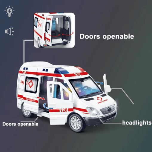 Diecast Emergency Vehicle Toy Set Sound and Light Police Ambulance & Fire Truck Models