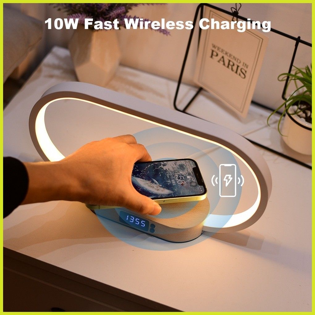 GlowCharge 6-in-1 Wireless Charging Station with LED Desk Lamp & Alarm Clock