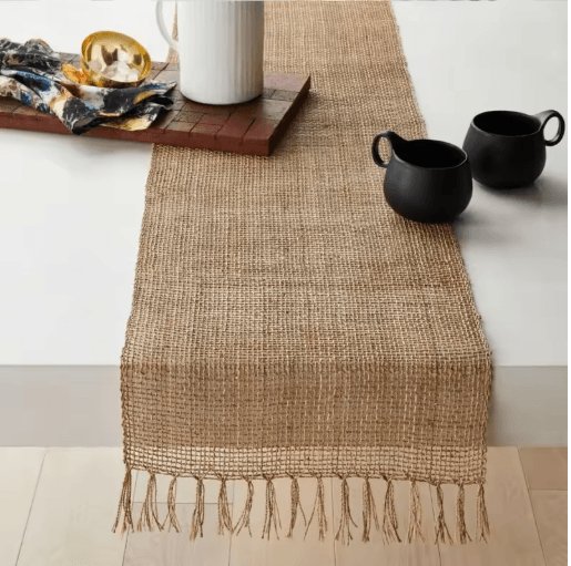 Natural Jute Tassel Table Runner Rustic Farmhouse Decor for Dining & Events