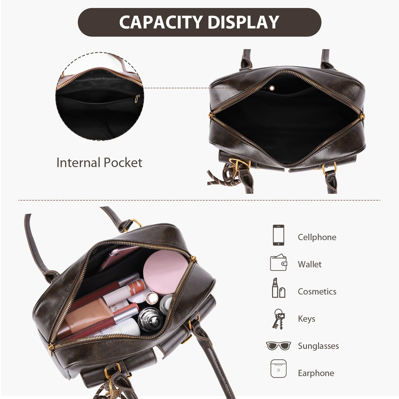 Retro Shoulder Bag Women YK Hobo Bag Boston Style Coffee Handbag