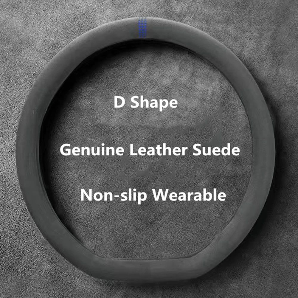 LuxeGrip Cowhide Suede Steering Wheel Cover – Universal 37–38cm Anti-Slip Wrap