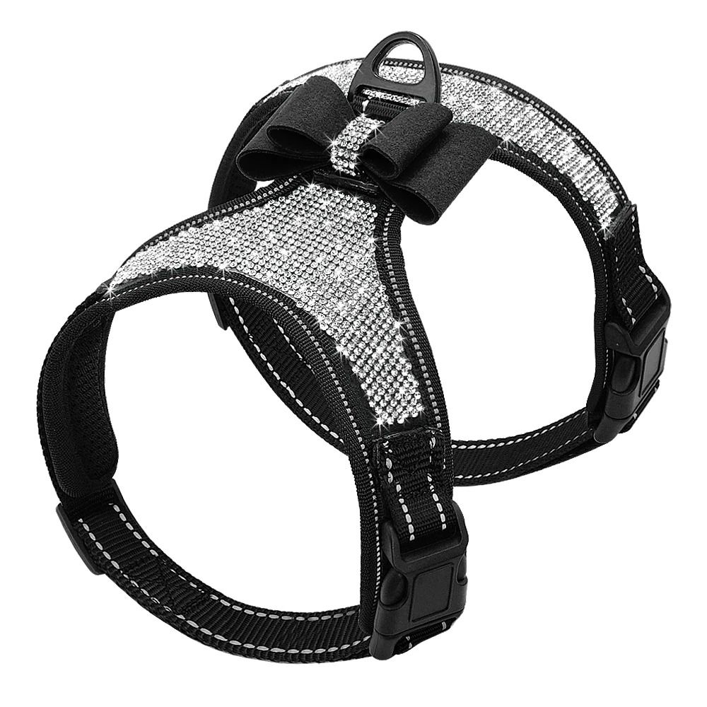 Reflective Rhinestone Dog Harness Vest with Bow Accent