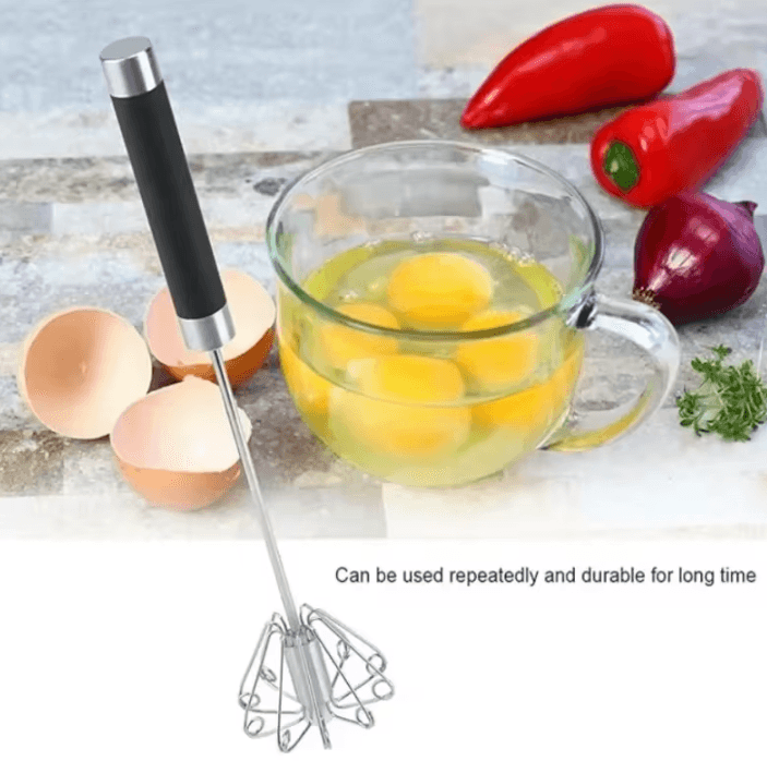 SwiftMix Semi Automatic Egg Beater Stainless Steel Manual Egg Whisk Rotating Hand Push Kitchen Mixer