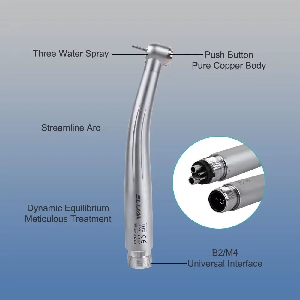 Dental LED High Speed Handpiece Air Turbine with Push Button Ceramic Bearing and Water Spray