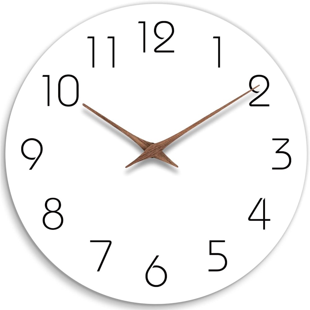 Silent Non Ticking Wall Clock, Battery Operated Wooden White Modern Minimalist Hanging Wood Wall Clocks