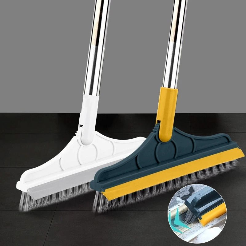 Rotating Floor Scrub Brush Long Handle Stiff Bristle Squeegee Mop