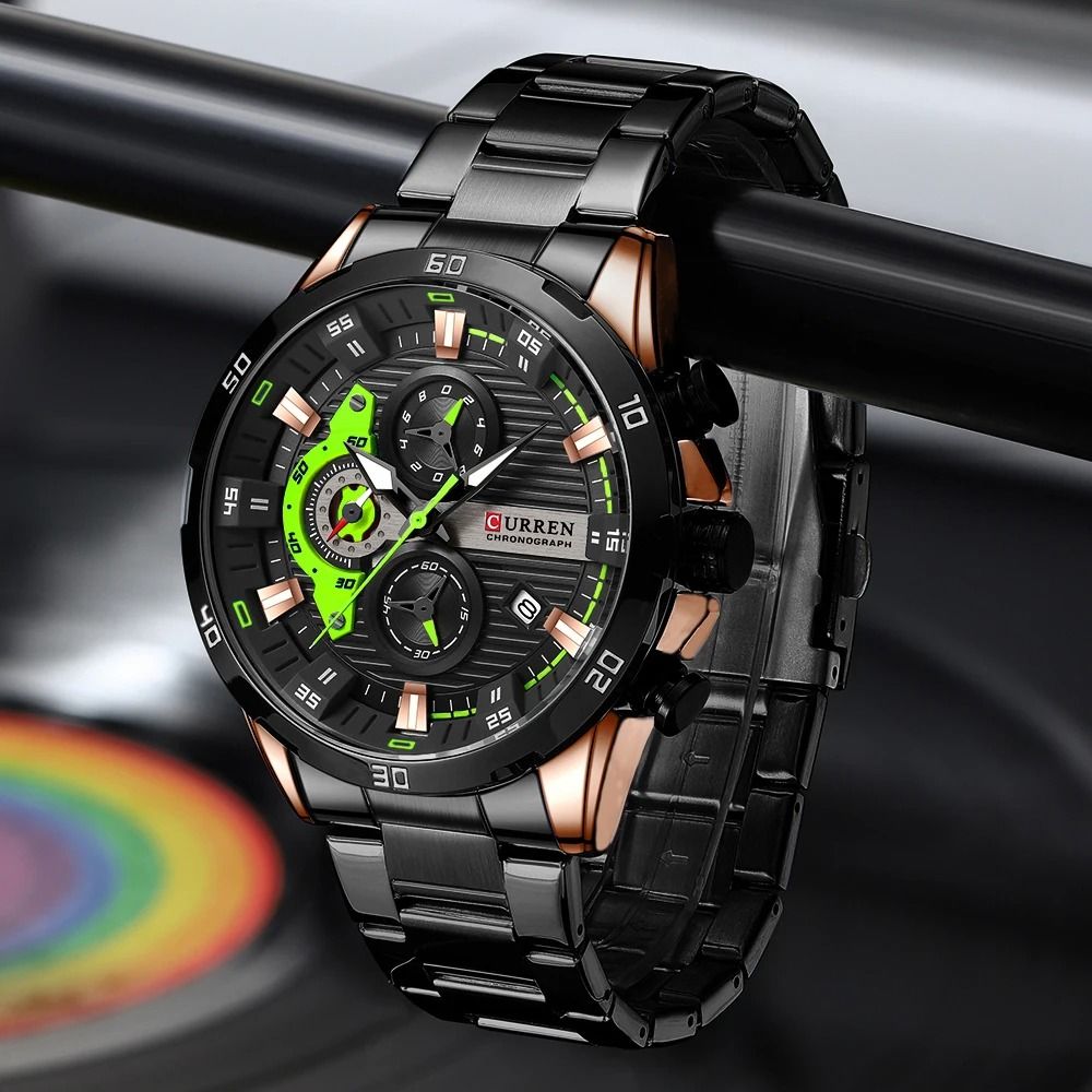 Curren Stainless Steel Mens Watch with Luminous Chronograph Dial