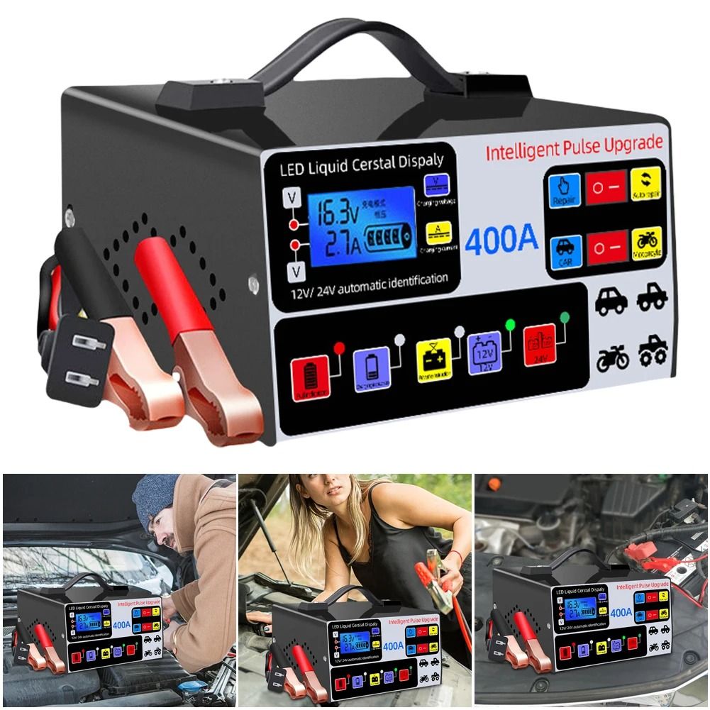 Smart Car Battery Charger 12V 24V with LCD Display Pulse Repair
