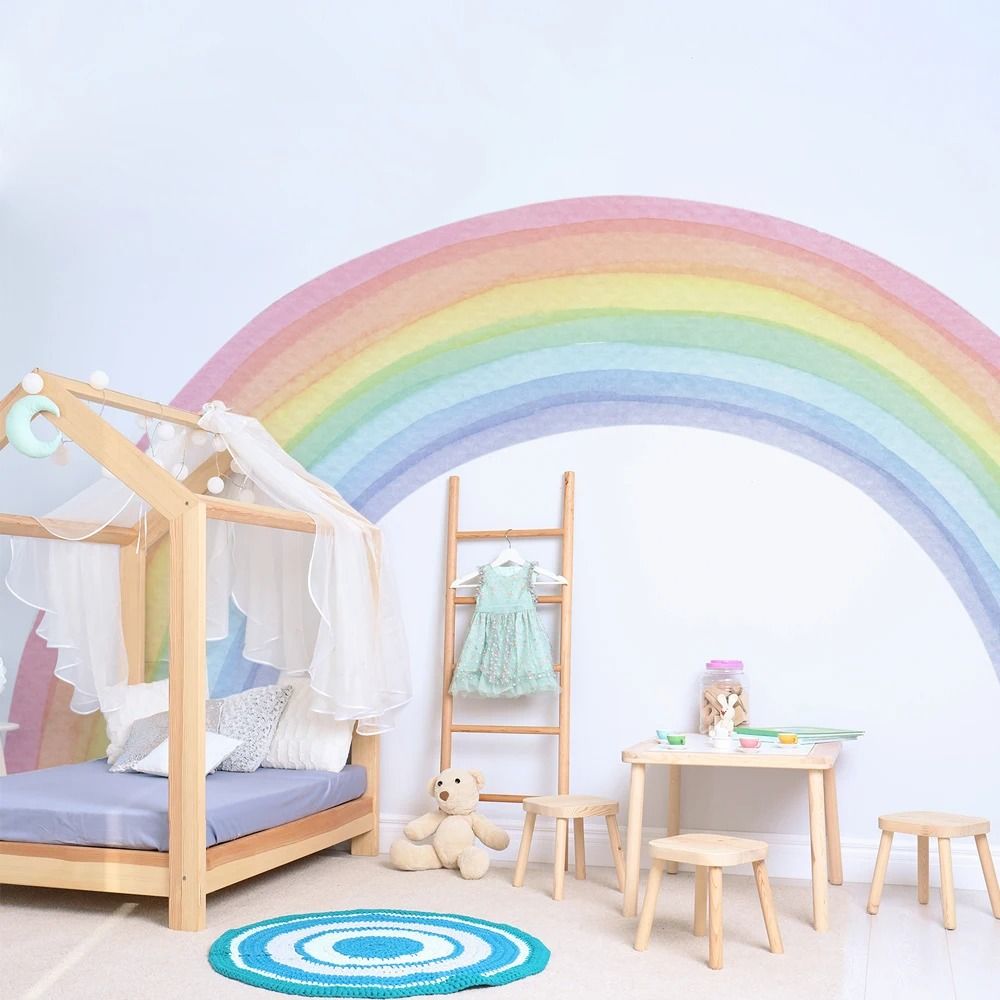 Grand Pastel Rainbow Mural | Large Scale Nursery Wall Decals | Professional Playroom & Baby Shower Sanctuary Decor