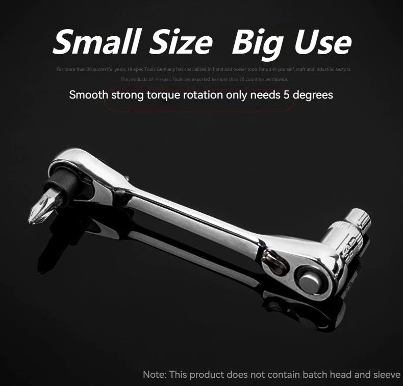 2-in-1 Compact Ratchet Wrench with Socket & Screwdriver Bits