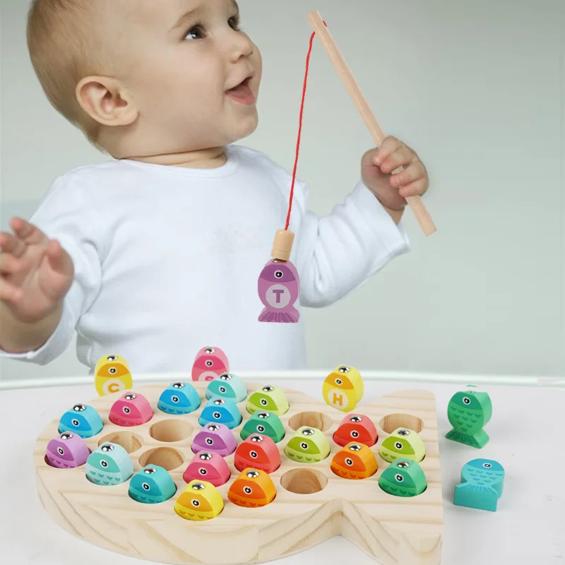 Toddler Number Alphabet Learning Wooden Children Fishing Toys Baby Montessori Toys