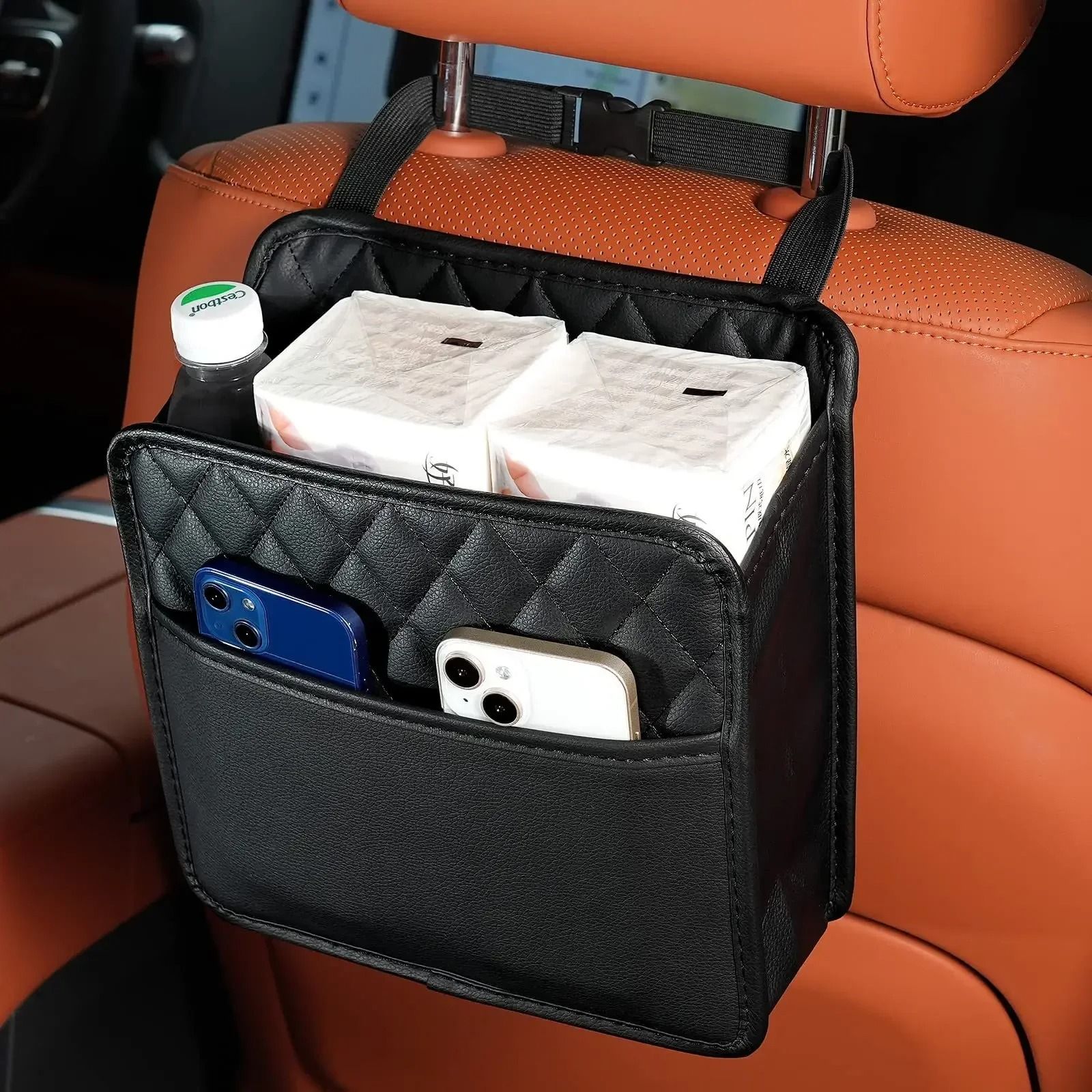 Multi-functional Leather Car Seat Back Storage and Garbage Bag for Most Vehicle Models