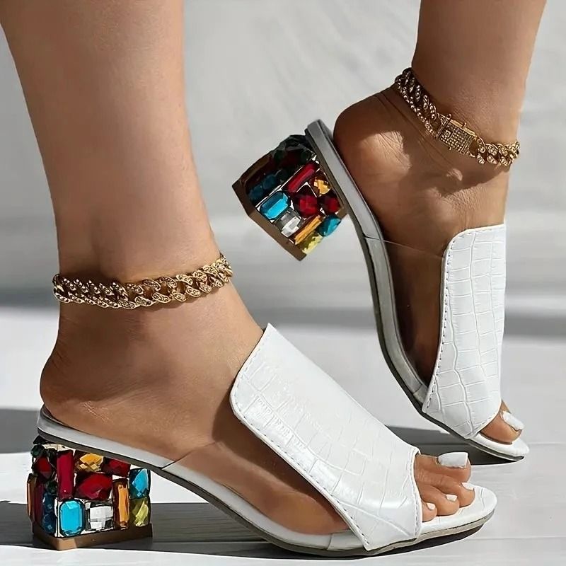 Crystal Glow Square Heel Sandals for Women