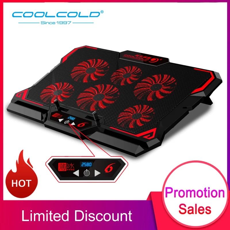 COOLCOLD Gaming Laptop Cooling Pad Six Fan Laptop Cooler Stand with LED Display