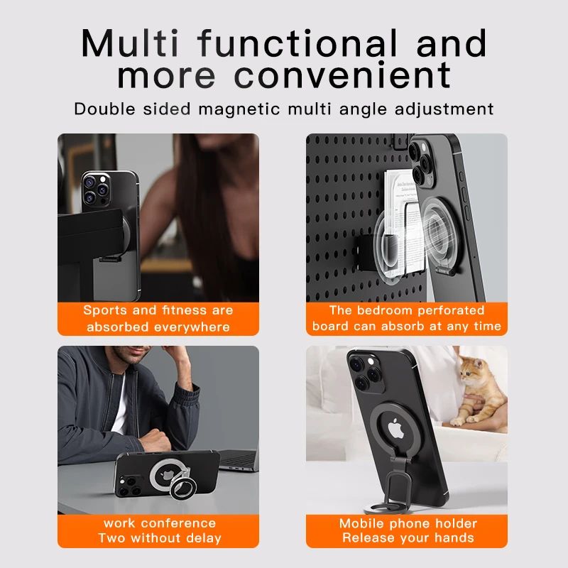Double-Sided MagSafe Phone Grip Stand – Foldable 360° Rotating Magnetic Ring Holder
