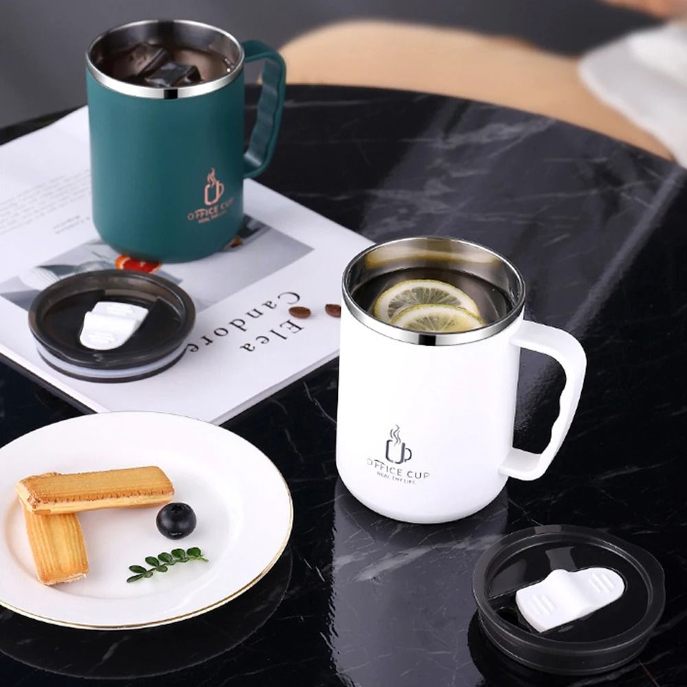 Stainless Steel Water Bottle Insulated Coffee Mug Double Wall Thermal Cup with Handle and Lid