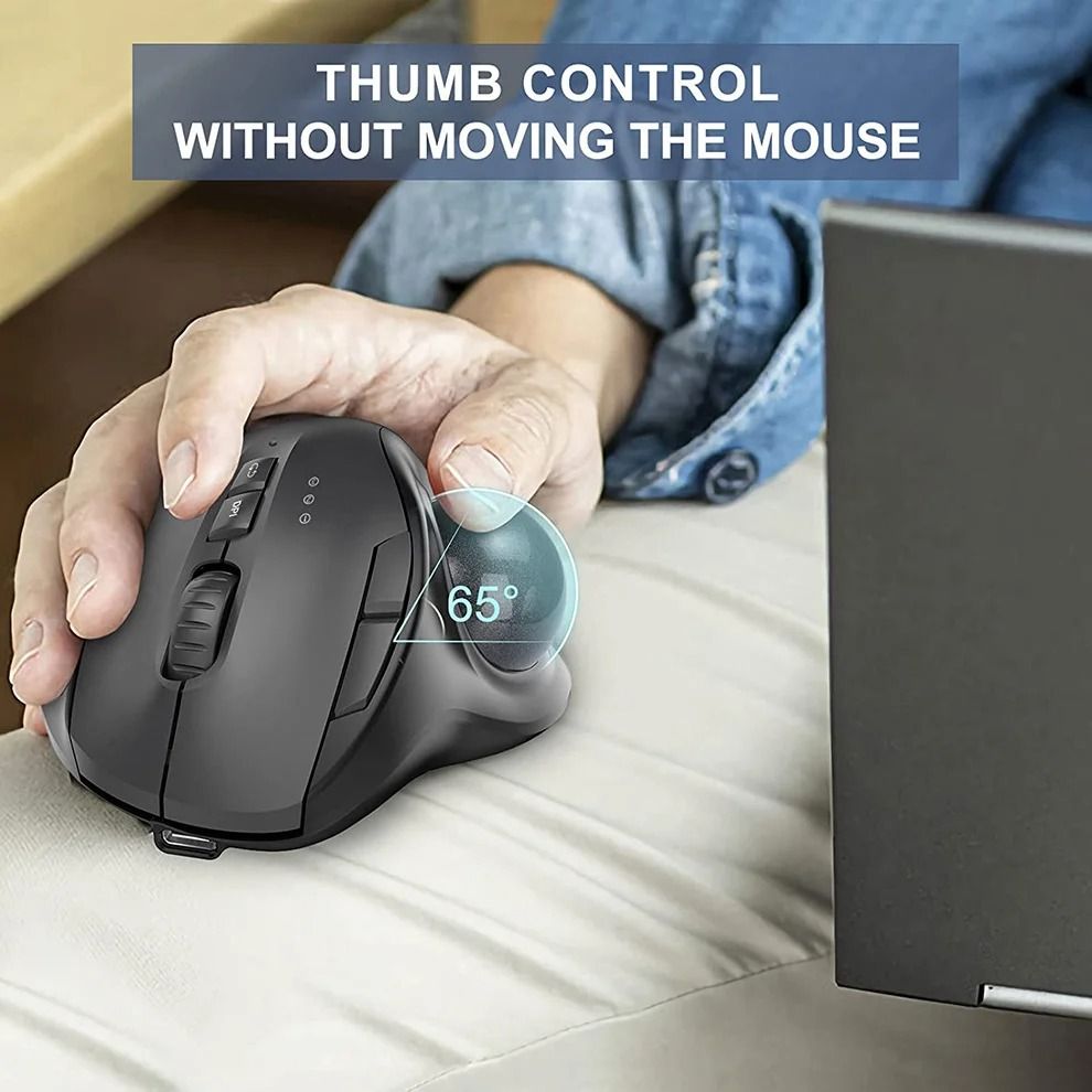 Jomaa Ergonomic Wireless Trackball Mouse | Rechargeable Dual-Mode Bluetooth & 2.4G Thumb Control Mouse