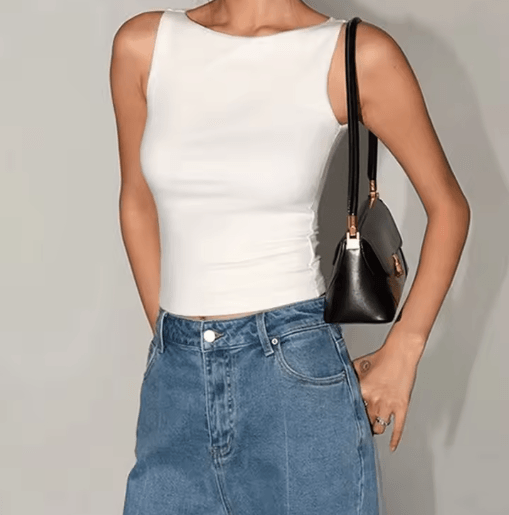 Womens Double Layer Boat Neck Tank Soft Slinky Sleeveless Top