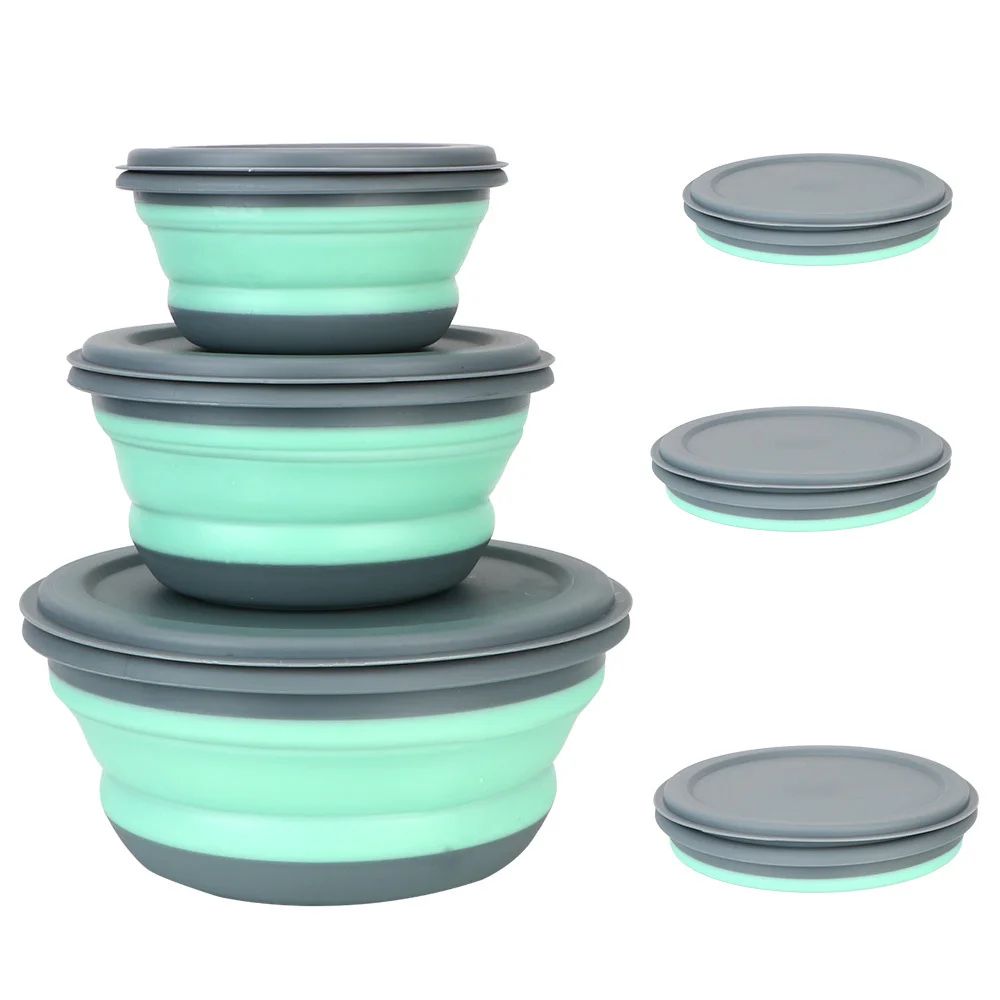 Collapsible Silicone Lunch Box Set with Lids – Portable Camping & Picnic Food Containers (3-Piece)