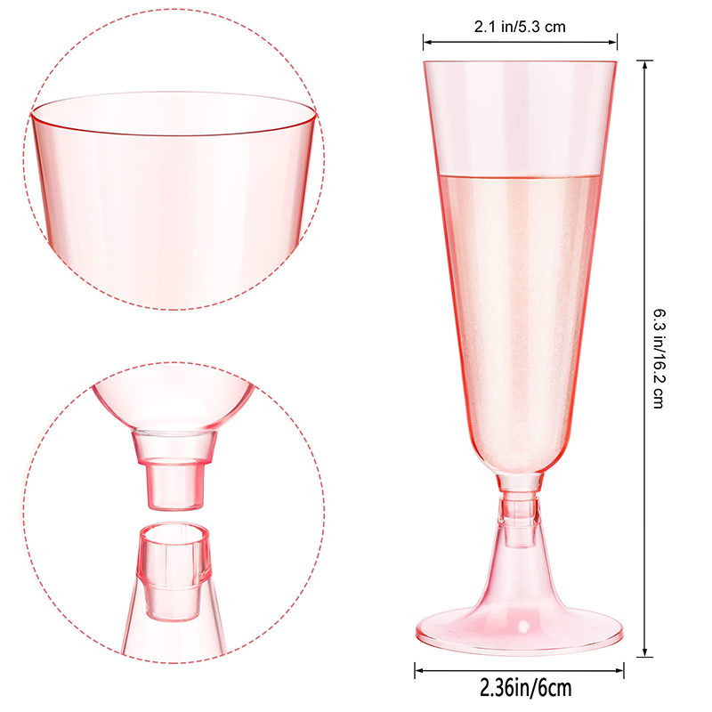 Pink Champagne Flutes, 10Pcs Disposable Plastic Cups, Wedding Party Supplies, Birthday Bar Drinkware