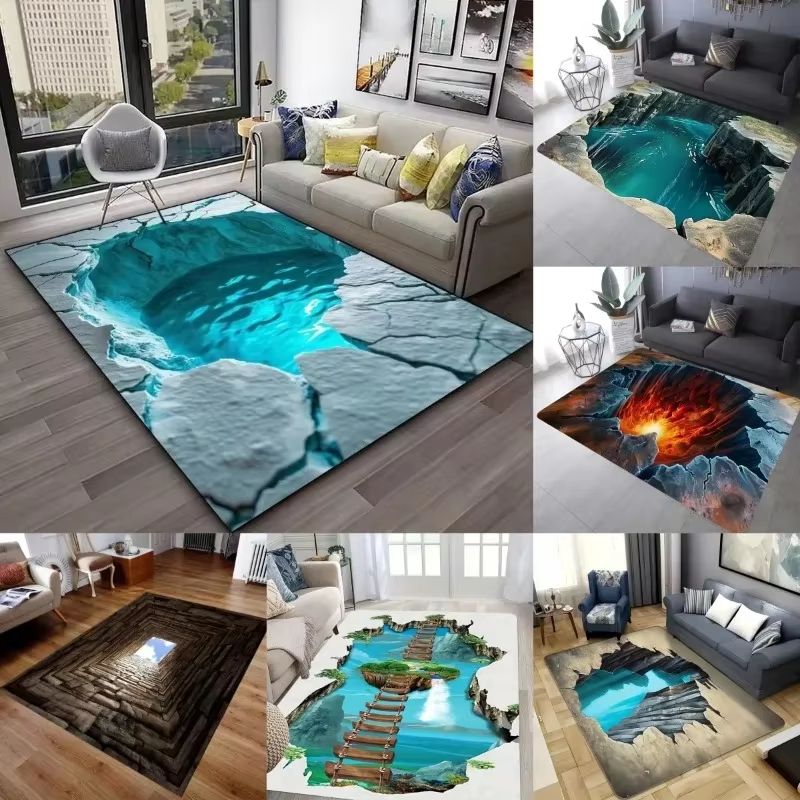 3D Desert Crack Illusion Rug with Non Slip Backing and Washable Design