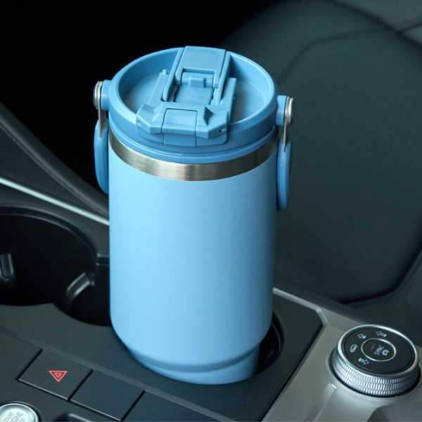 Stainless Steel Large-Capacity Thermoses, Dual-Drink Coffee Mug, Handle Vacuum Cup, Hot Cold Retention Ice Cup