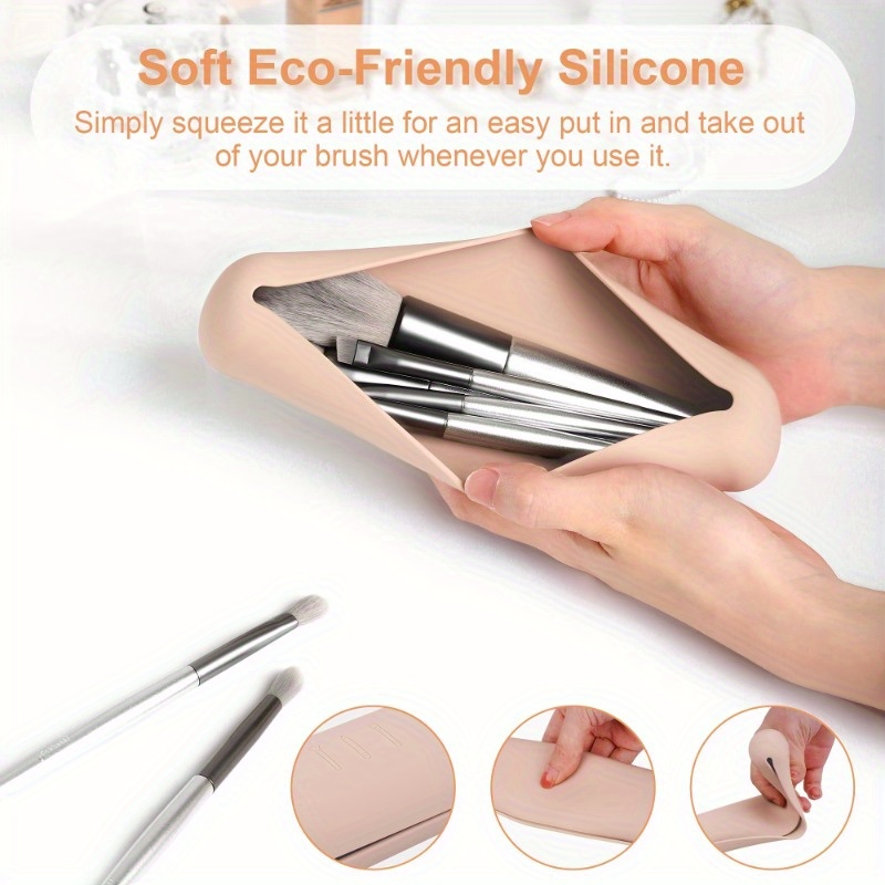 Portable Travel Makeup Brush Holder, Soft Silicone Face Brushes Organizer