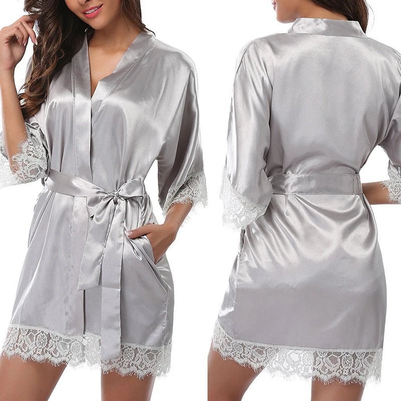 Women's Glossy Ice Silk Nightgown Robe