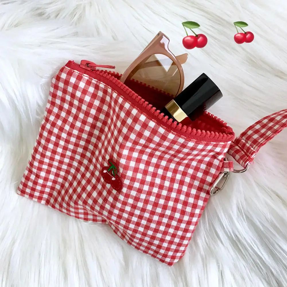 Embroidered Cherry Canvas Cosmetic Bag