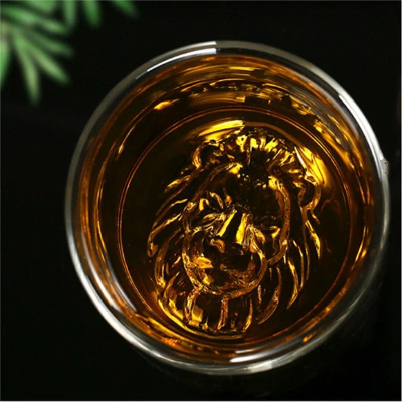 Creative Lion Head Double Wall Glass Whiskey and Spirits Mug