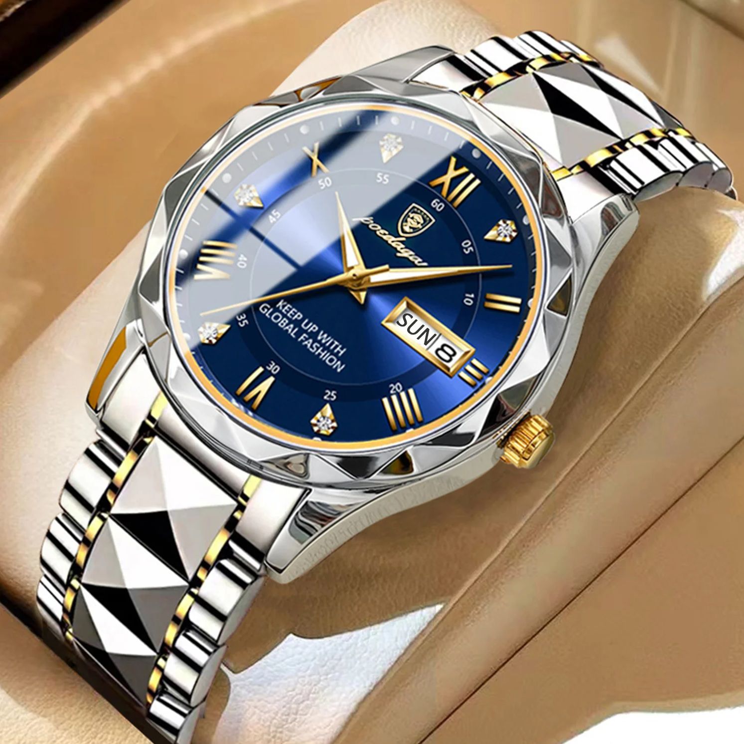 Waterproof Stainless Steel Luminous Man Wristwatch, Luxury Business Men Watches, Date Week Quartz Sport Watch