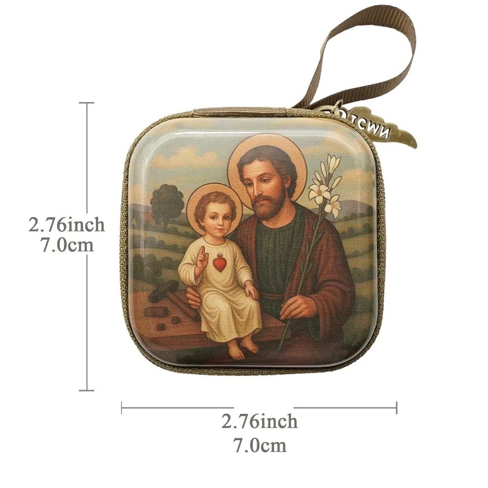 Virgin Mary Prayer Rosary Bag – 2.8 in Zippered Christian Jewelry Box – High-Yield Devotional Interaction Hub