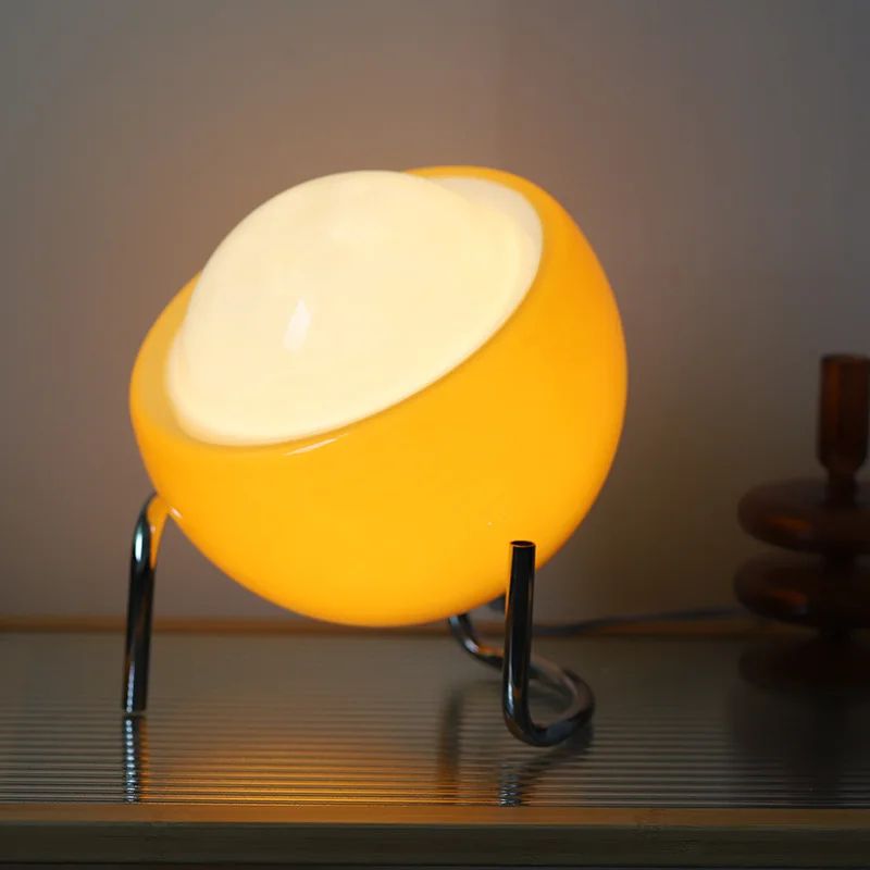 Bauhaus Nordic Glass Table Lamp, Retro LED Night Light for Bedroom Bedside, Artistic Living Room Desk Decor Lamp