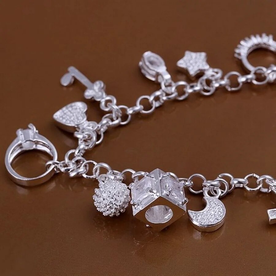 Valentine's Day Sale, 925 Sterling Silver Jewelry Fashion Bracelets with Wedding Charms for Women - Free Shipping