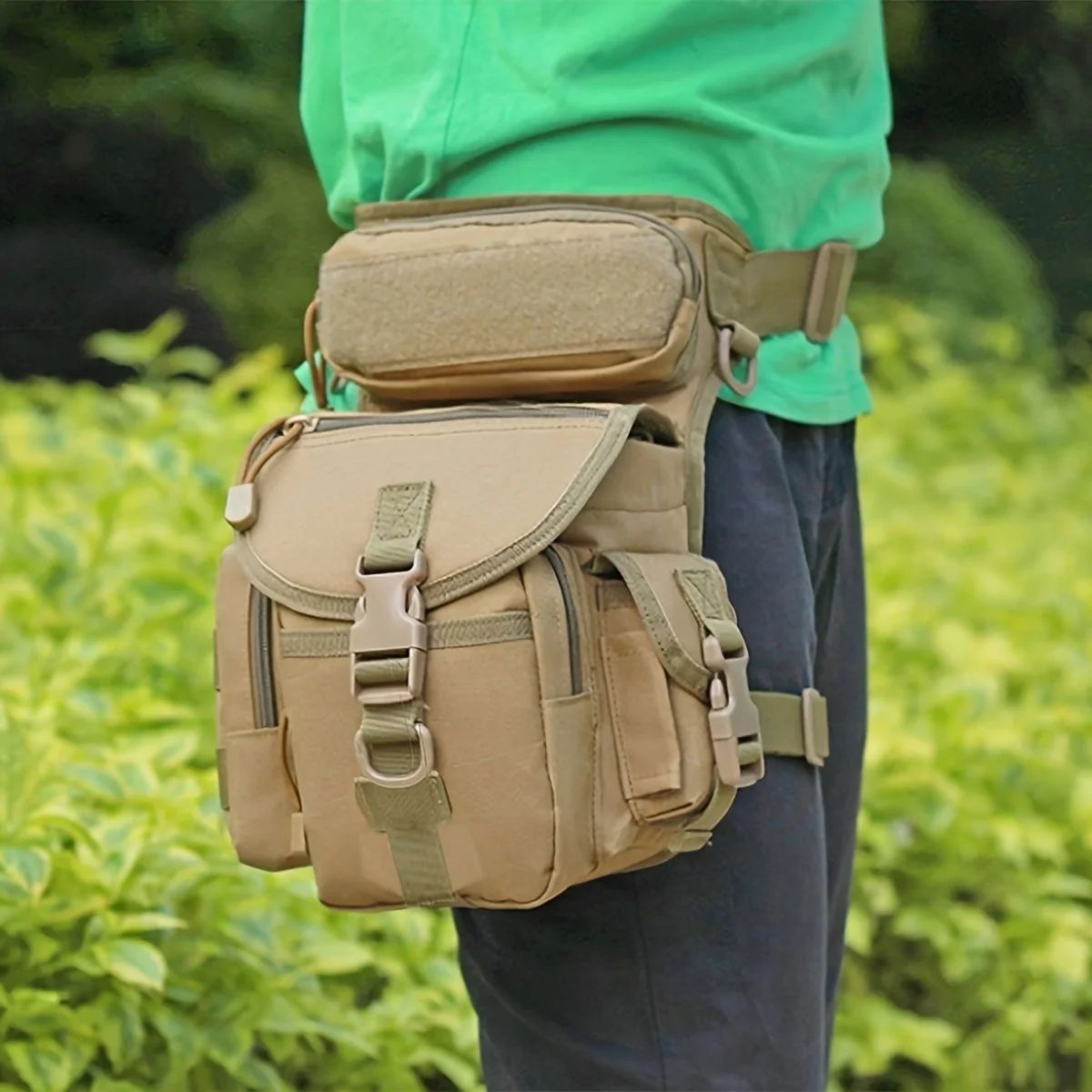 Camouflage Tactical Drop Leg Bag – Outdoor Hiking Waist & Thigh Pouch for Fishing Cycling Camping, Hands-Free Gear Stora