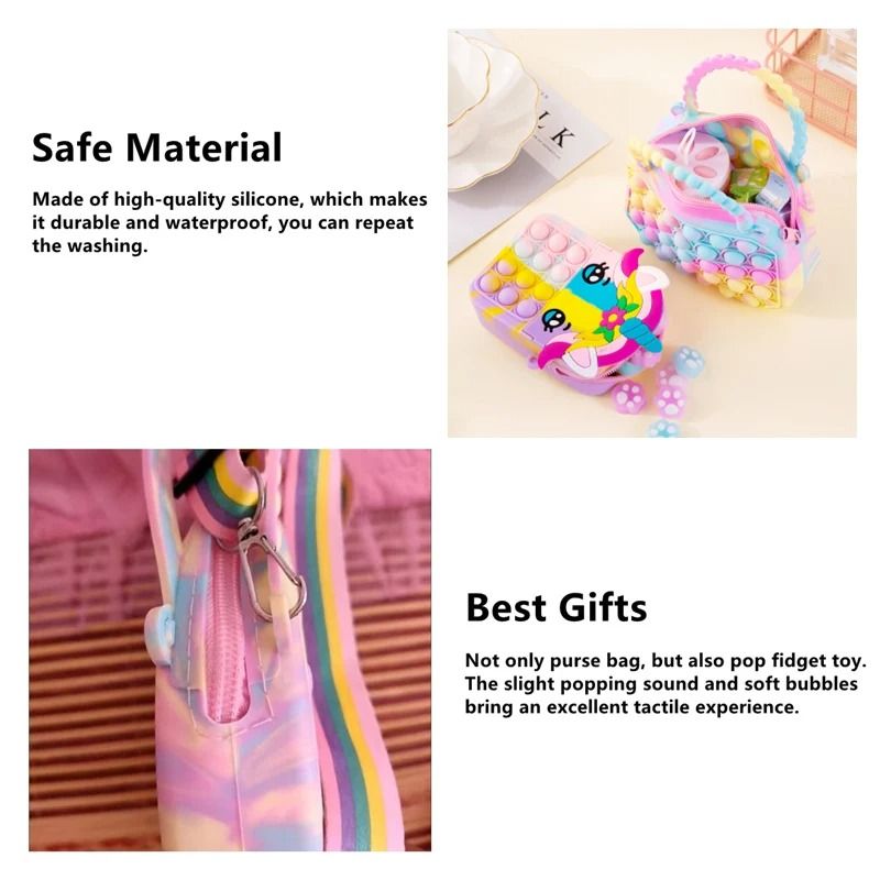 Pop Purse Silicone Sensory Push Pop Bubble Bag, Cute Crossbody Coin Pouch for Kids
