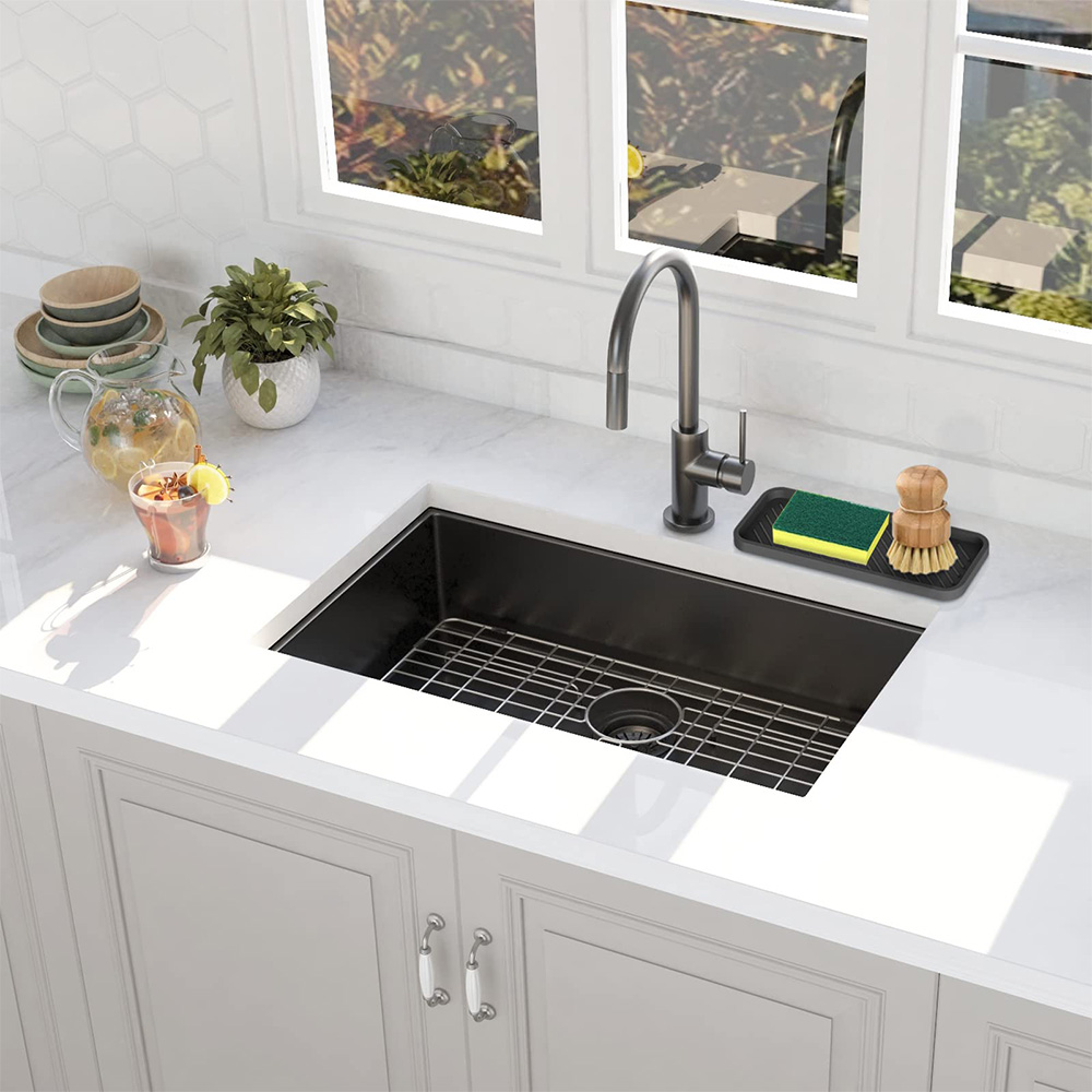 Silicone Sink Tray Self Draining Soap Dispenser and Sponge Holder