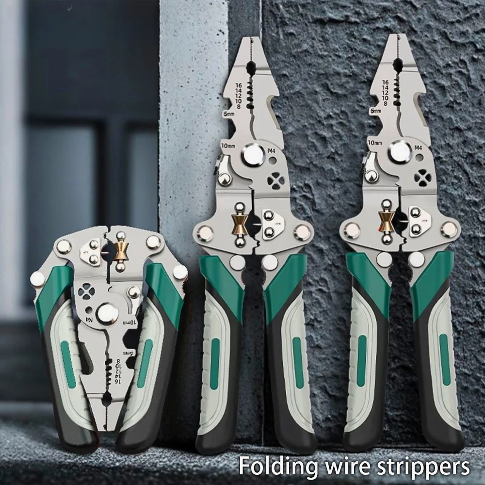 Foldable Wire Stripper, Pulley Design Multi Function Electrician Tool, Wire Splitter, Wire Winding, Pliers Crimping Tool