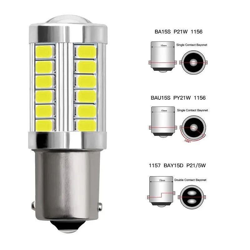 2-Pack 7000K White 1156 1157 LED Bulbs for Brake Reverse Turn Signal Lights (BA15S BAY15D P21W)