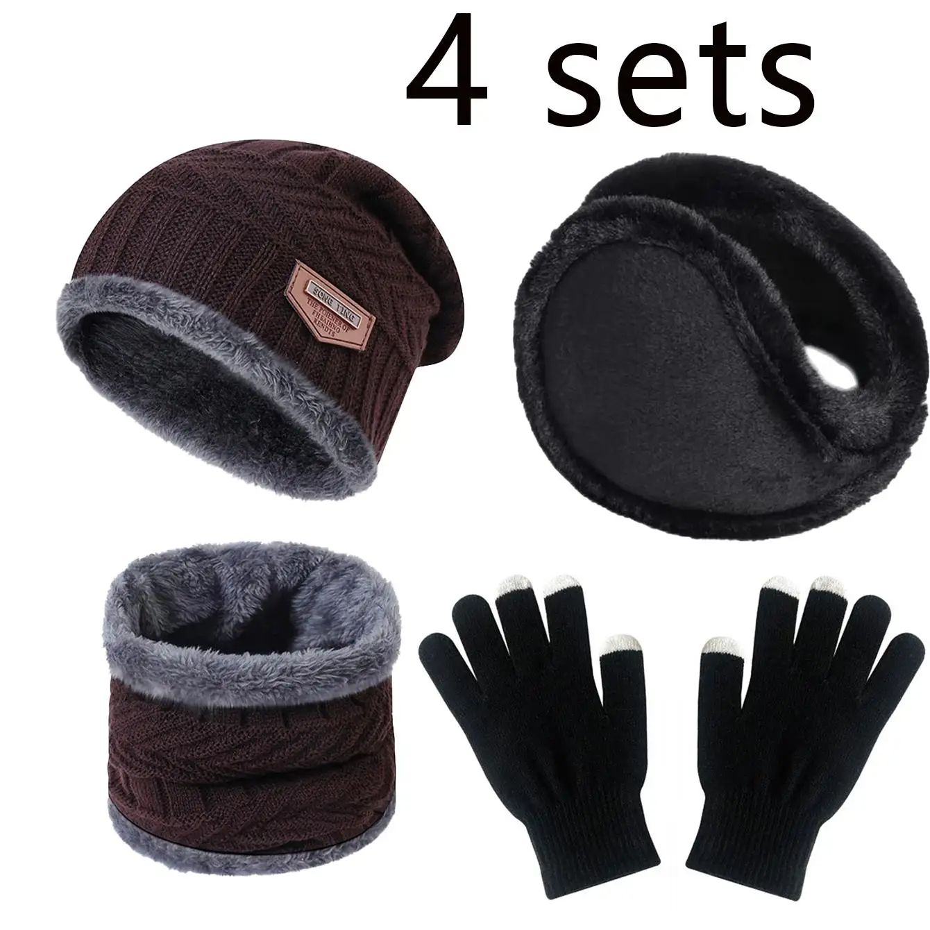 Winter Warm Velvet Hat Scarf Gloves Set, Men, Women & Girls Outdoor Riding Beanies & Neck Protection