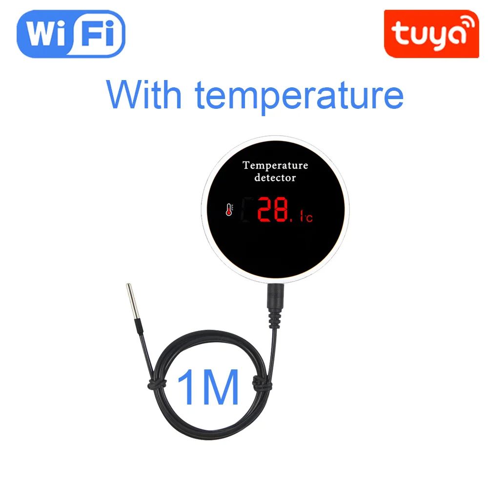 Smart WiFi Thermometer, Tuya-Compatible with External Probe, USB Charging, App Notifications, and Alexa/Google Assistant