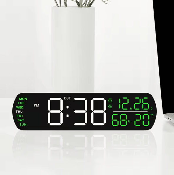 Multifunction LED Digital Alarm Clock – Auto-Dimmable Temperature & Humidity Desk Clock with Dual Alarm & Countdown Time