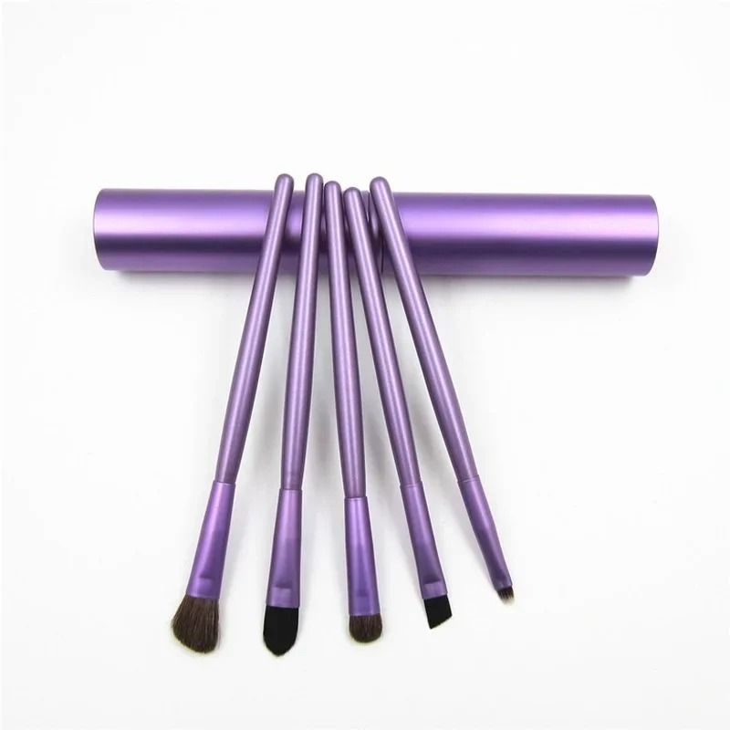 5pcs Professional Mini Travel Makeup Brush Set Portable Aluminum Cylinder Eye & Lip Tool Kit
