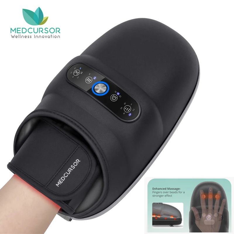 Wireless Electric Hand Massager with Air Compression & Hot Compress for Palm Acupoint, Finger Arthritis Relief