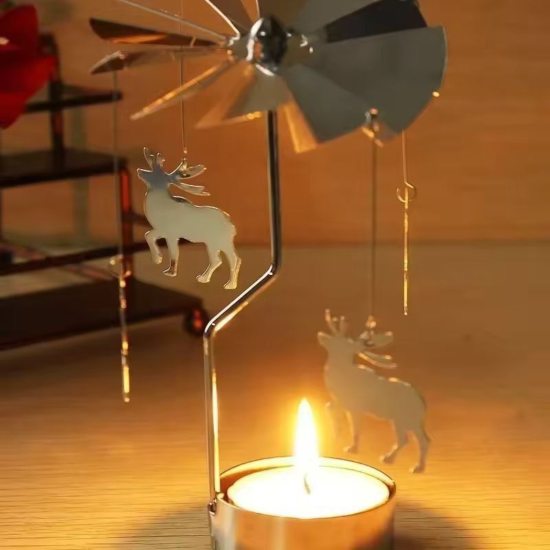 Rotating Metal Carousel Tea-Light Candle Holder - Festive Spinning Xmas Centerpiece